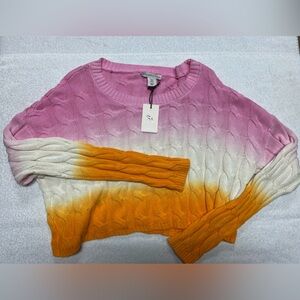 Sincerely Jules Pink, Orange, and Cream Cable Knit Cropped Sweater